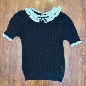 Zara Black Crochet Top with White Collar